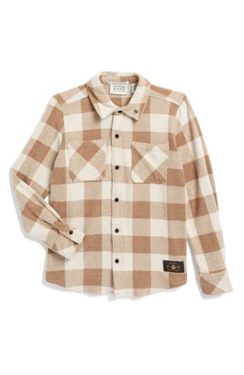 Scotch & Soda Big Boys Yarn Dye Knit Twill Button Up Shirt In Medium Brown