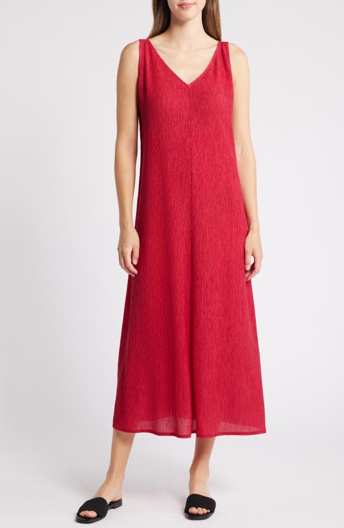 Shop Eileen Fisher Crinkled V-neck Midi Dress In Azalea