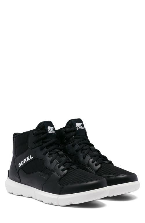 SOREL Explorer Waterproof Mid Sneaker in Black/White at Nordstrom, Size 9