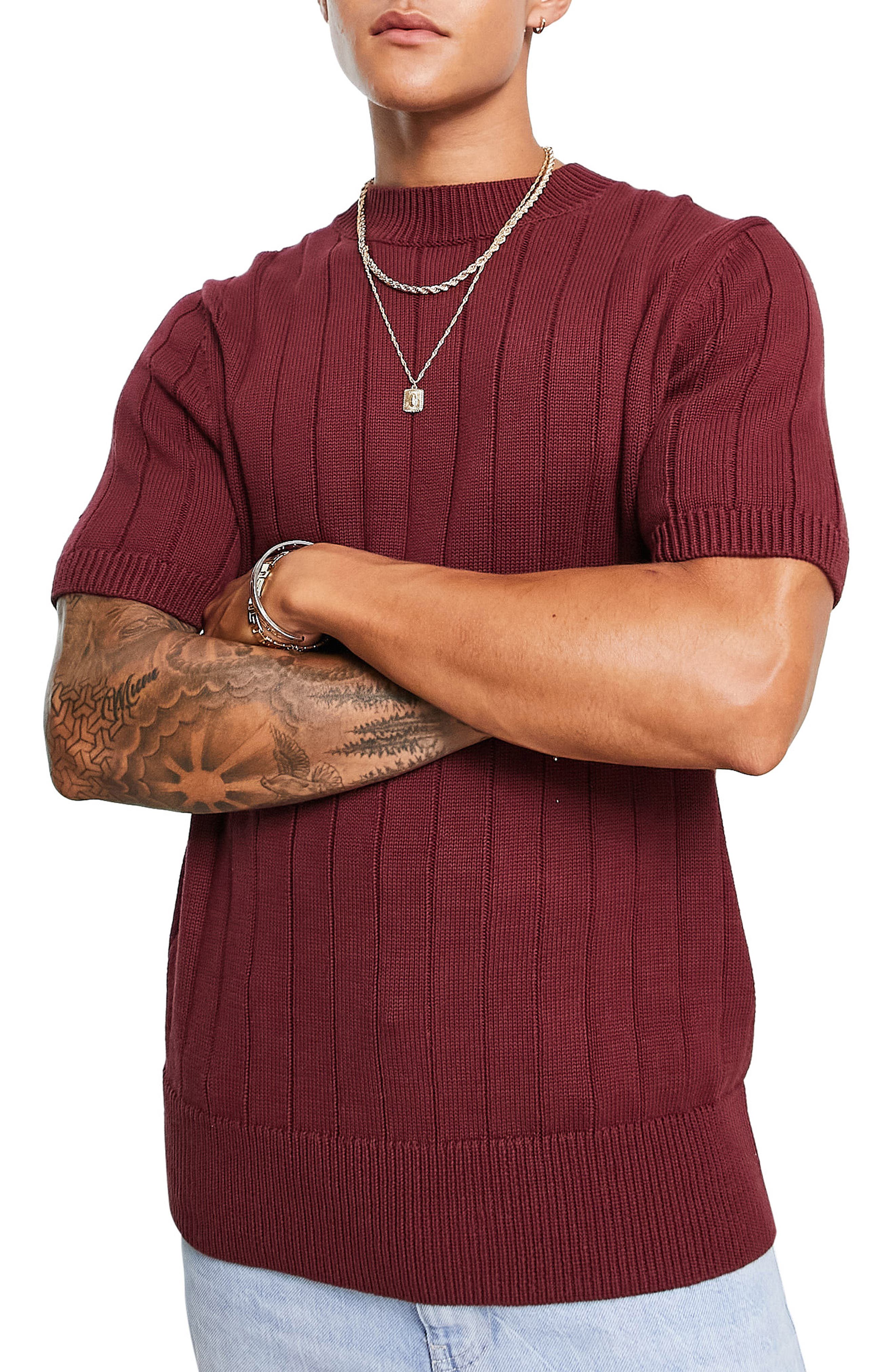 Men's Burgundy Turtleneck Sweaters 