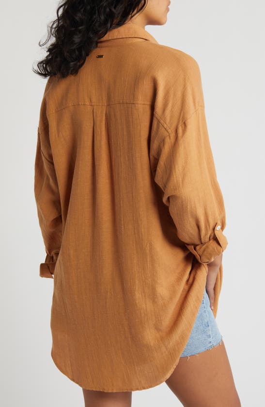 Shop Rip Curl Premium Linen Button-up Blouse In Toffee