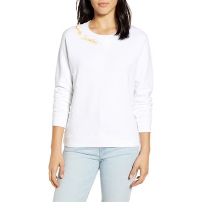 Lucky Brand Embroidered Howdy Sunshine Crewneck Sweatshirt, White