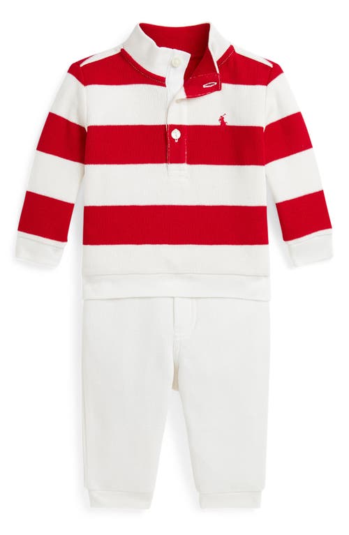 Ralph Lauren Stripe Henley Sweater in Red/Nevis 