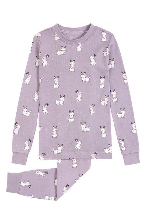 Petit Lem Kids' Snow Bunny Fitted Organic Cotton Two-Piece Pajamas in 704 Dusty Purple
