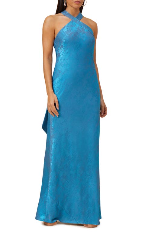 Adrianna Papell Foil Sleeveless Chiffon Gown Ocean Dream at Nordstrom,