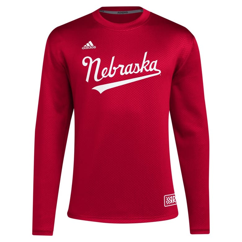 Shop Adidas Originals Adidas Scarlet Nebraska Huskers Reverse Retro Baseball Script Pullover Sweatshirt