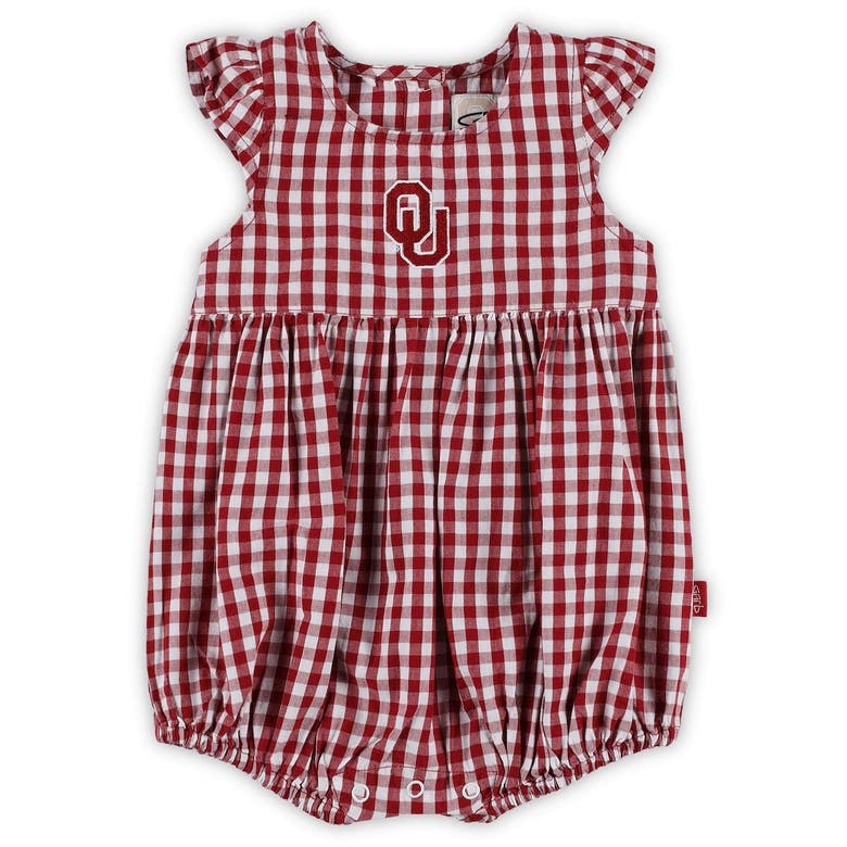 Garb Babies' Girls Infant  Crimson Oklahoma Sooners Cara Woven Gingham Ruffled Bodysuit