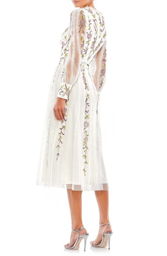 Shop Mac Duggal Beaded Floral Long Sleeve Cocktail Dress In Ivory Multi