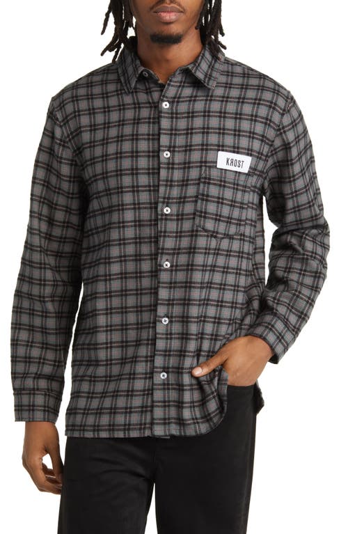 Plaid Cotton Flannel Button-Up Shirt in Grey Multi