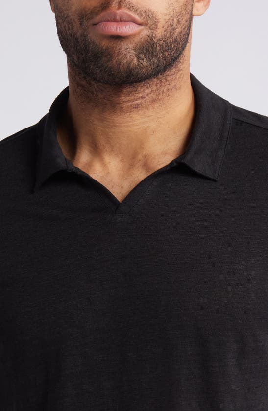 Shop Nordstrom Johnny Collar Linen Polo In Black