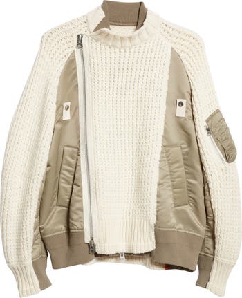 Sacai Wool Knit & Nylon Twill Bomber Jacket | Nordstrom