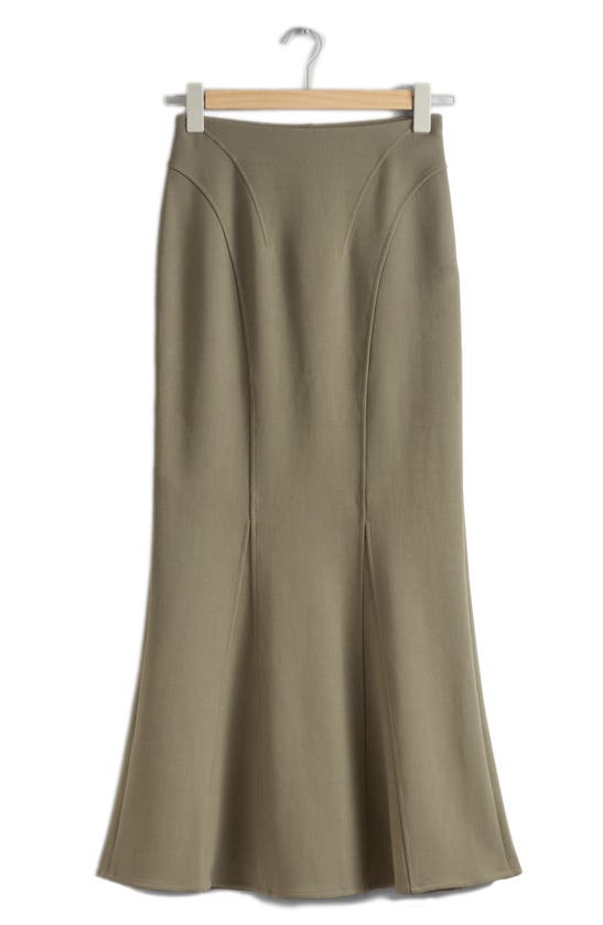 Shop & Other Stories Fluted Maxi Skirt In Khaki Green Medium D