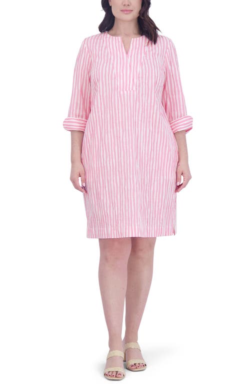 Vena Stripe Crinkle Shift Dress in Softshell Pink