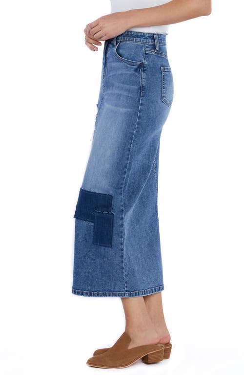 Shop Wash Lab Denim Retro Patchwork Denim Midi Skirt In Patch Blue