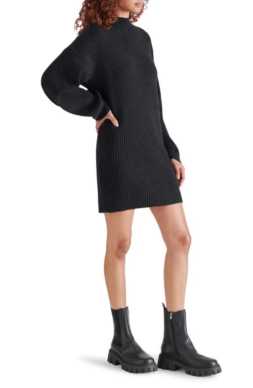 Shop Steve Madden Kallie Long Sleeve Funnel Neck Rib Mini Sweater Dress In Black