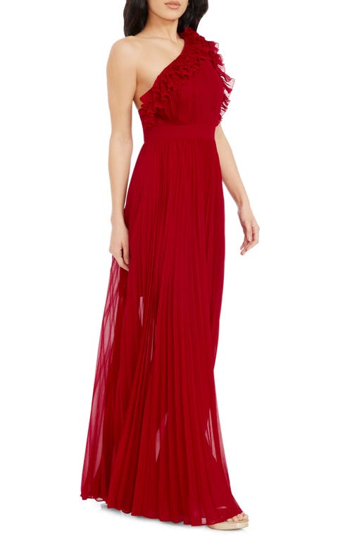 DRESS THE POPULATION DRESS THE POPULATION VIDA ONE-SHOULDER PLEATED CHIFFON GOWN 
