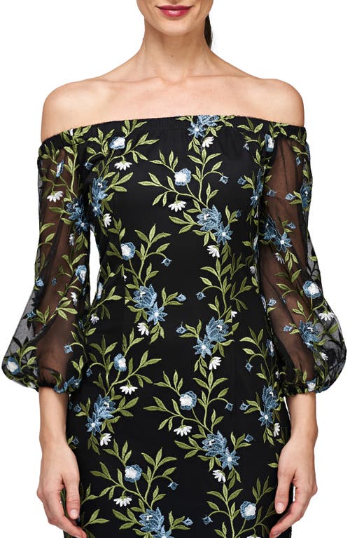 Shop Js Collections Cali Embroidered Off-the-shoulder Cocktail Dress In Black/aqua