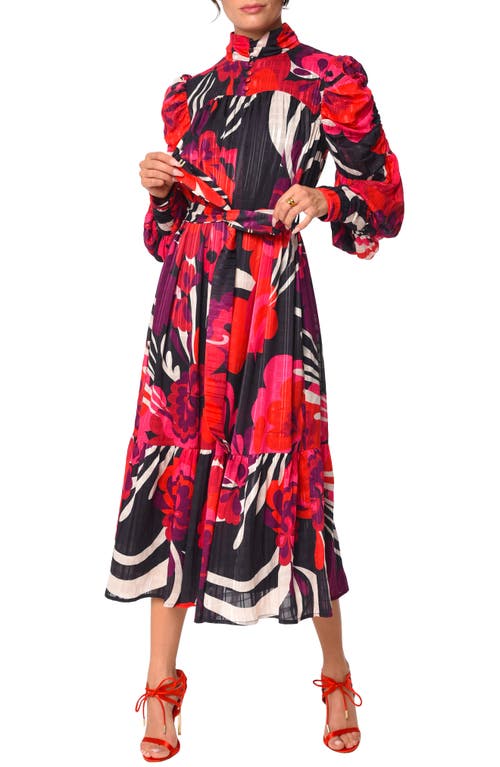 CIEBON Adele Floral Print Long Sleeve Midi Dress Red Multi at Nordstrom