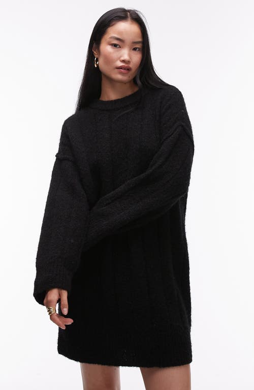 Shop Topshop Rib Long Sleeve Knit Mini Sweater Dress In Black