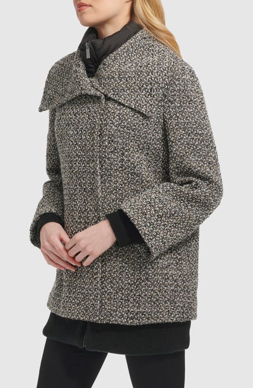 Shop Kenneth Cole New York Wool Blend Tweed Coat With Quilted Insulated Liner In Black Multi