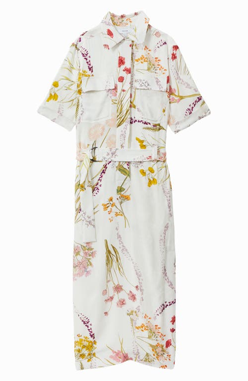 Shop Reiss Faya Floral Shirtdress In Ivory/orange