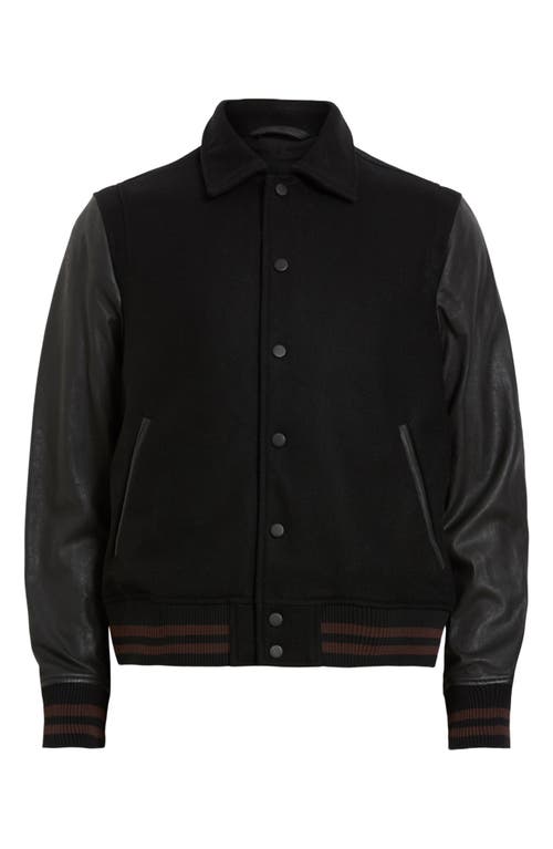 Shop Allsaints Mason Wool Blend & Leather Varsity Jacket In Black/black