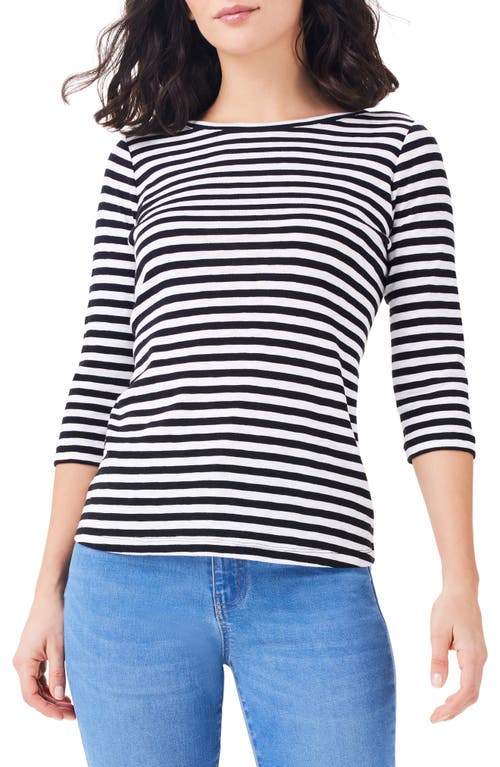 Nzt By Nic+zoe Stripe Bateau Neck Cotton Blend Top In Black Multi