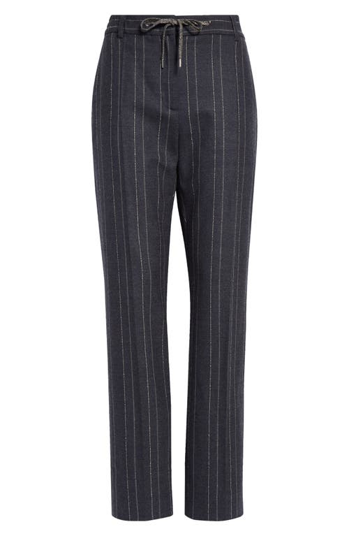 Eleventy Pinstripe Sparkle Stretch Virgin Wool Pants In 11 Navy