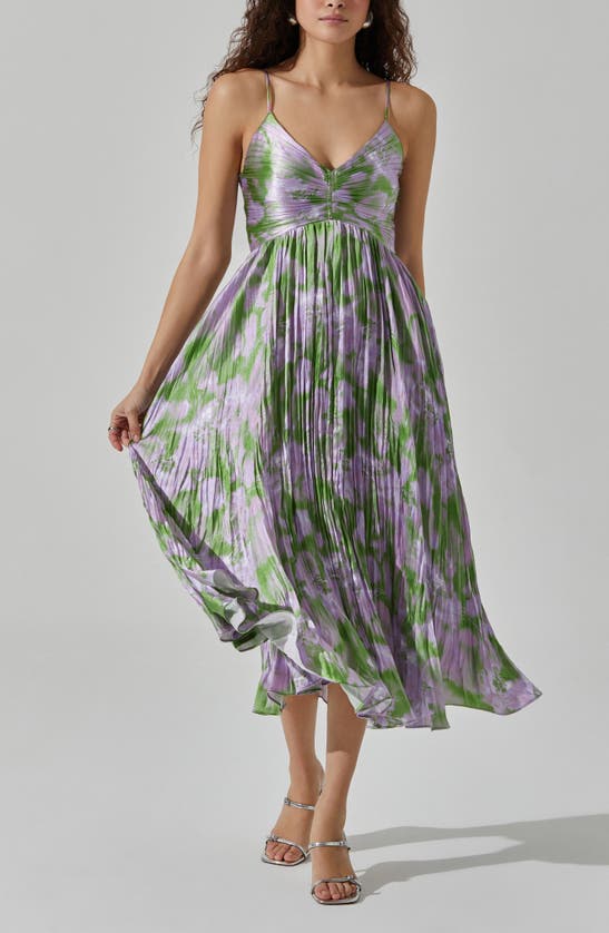 Shop Astr Maeve Floral Midi Sundress In Purple Green Abstract