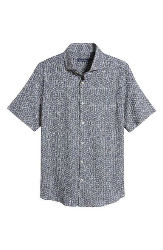 Shop Stone Rose Floral Short Sleeve Stretch Cotton Blend Button-up Shirt In Navy