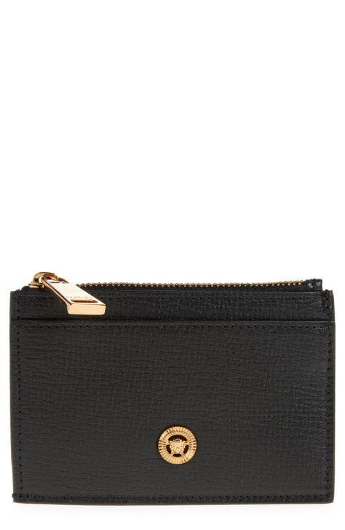Versace Medusa Zip Leather Card Case In Black Gold