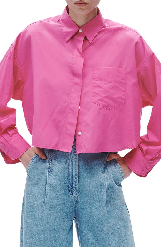 Shop Rag & Bone Beatrice Cotton Poplin Crop Button-up Shirt In Bright Pink