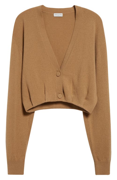 Shop Dries Van Noten Taiga Crop Cashmere V-neck Cardigan In Camel