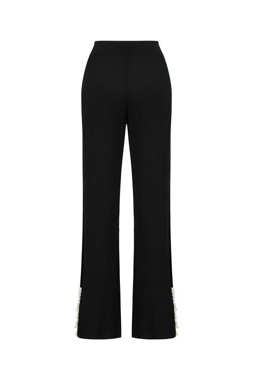 Shop Nocturne Mother Of Pearl Beaded Knit Pants In Black