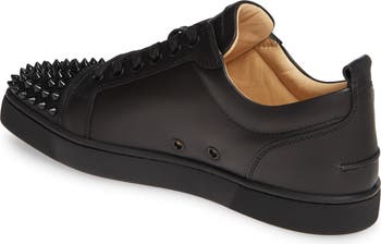 Christian Louboutin Black Leather Louis Junior Spike Sneakers for Men