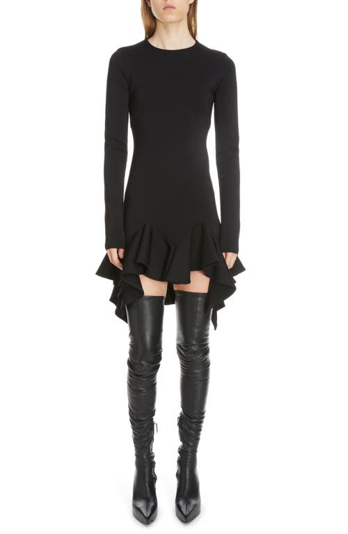 Givenchy Punto Milano Long Sleeve Handkerchief Hem Minidress in Black at Nordstrom, Size Small