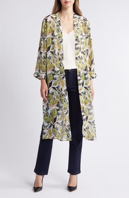 Anne Klein Leaf Print Duster In Green