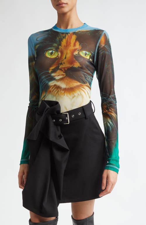 Shop Jw Anderson Digital Cat Long Sleeve Mesh Top In Emerald