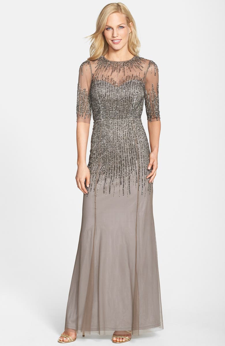 Adrianna Papell Embellished Illusion Yoke Mesh Gown | Nordstrom