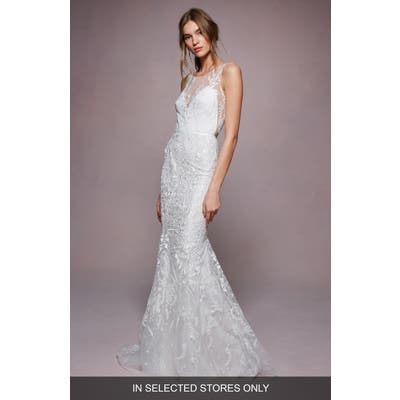 Marchesa Notte Aimee Embroidered Tulle Trumpet Wedding Dress, Size - Ivory