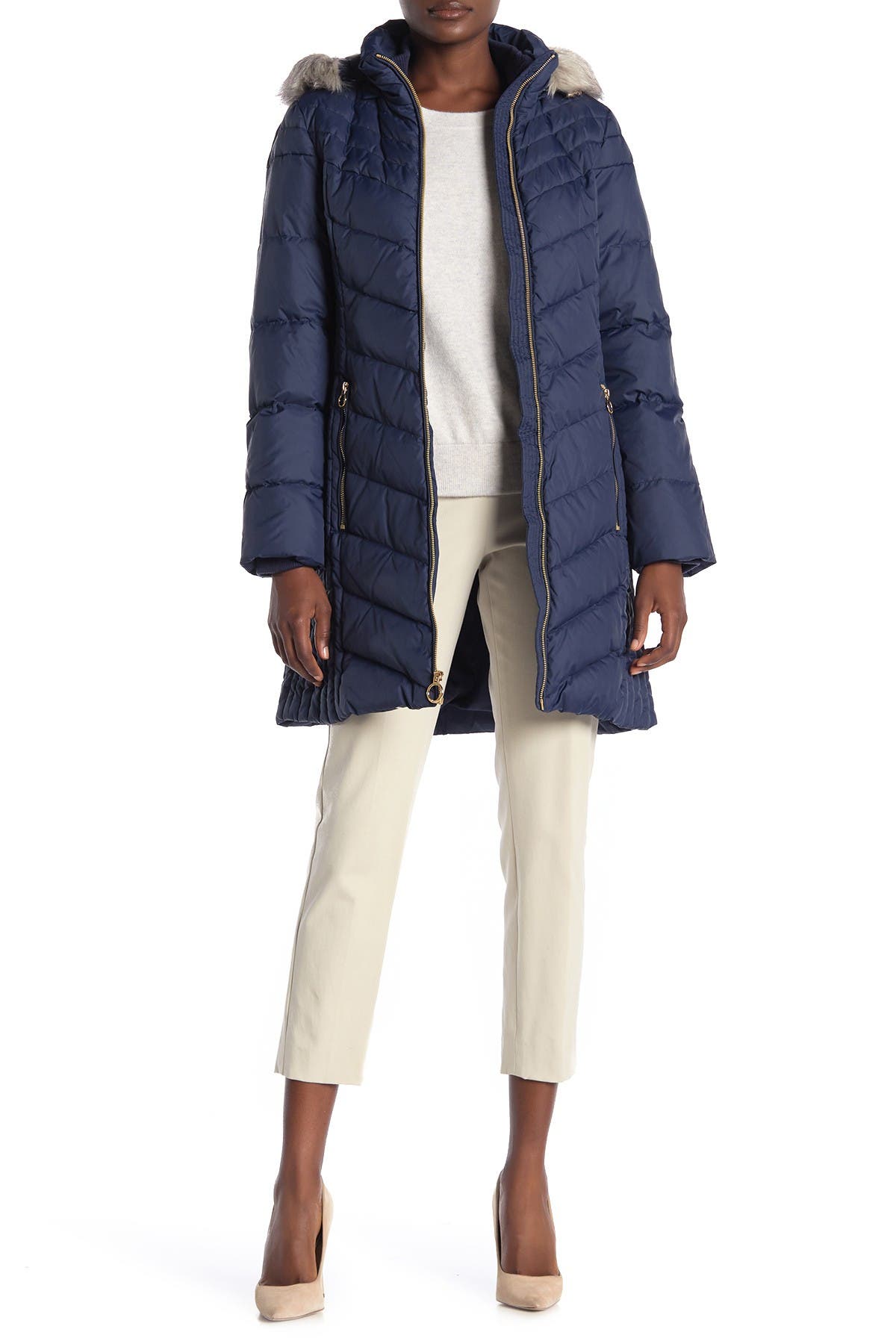 anne klein down coat with faux fur