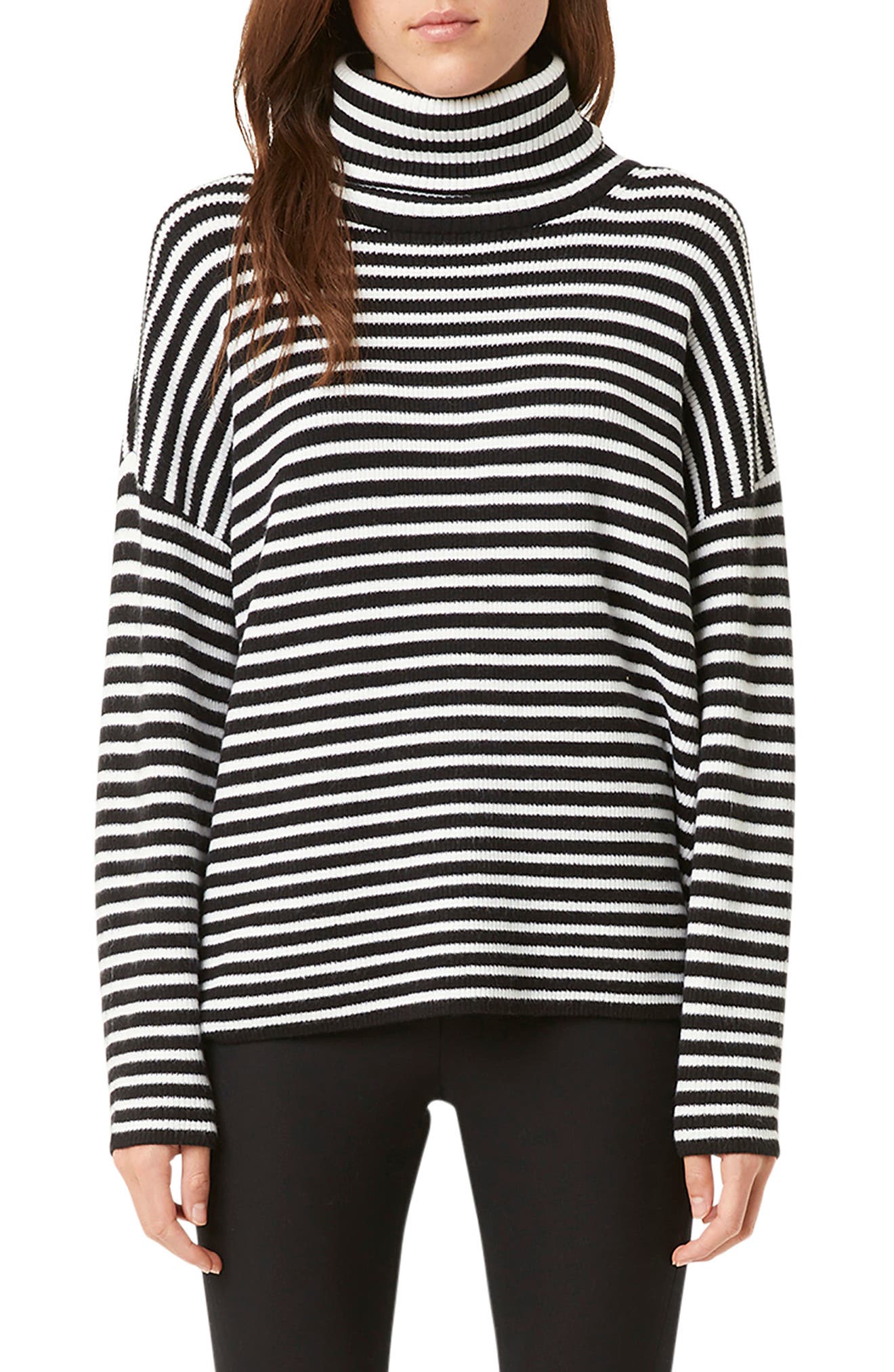 French Connection Tops Stripe Micro Ribbed Turtleneck Sweater