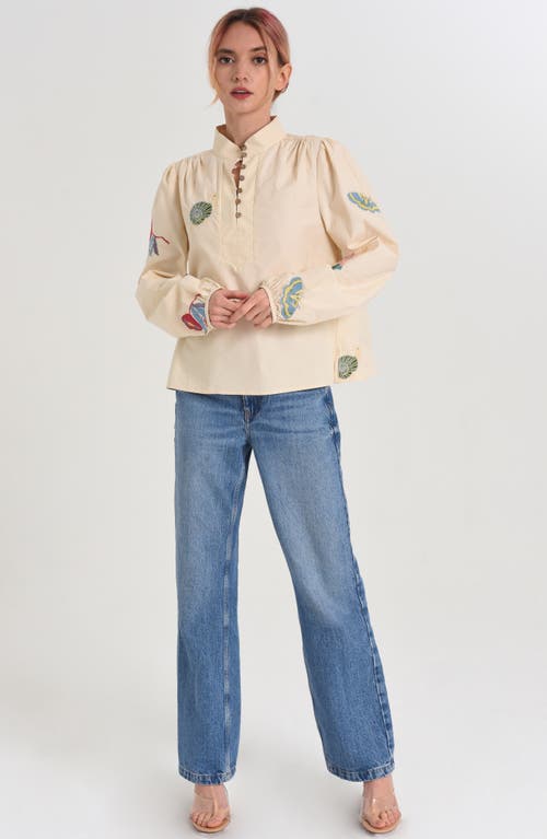 Shop Ciebon Emmy Nature Embroidered Cotton Popover Top In Cream