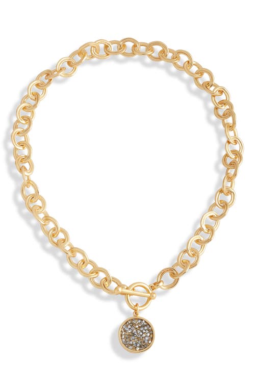 Shop Karine Sultan Pavé Cubic Zirconia Coin Pendant Necklace In Gold