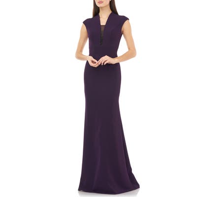Carmen Marc Valvo Infusion Cap Sleeve Crepe Gown, Purple