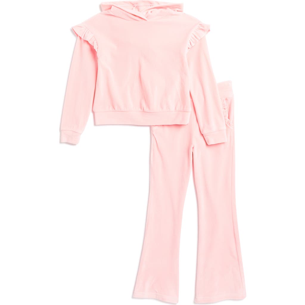 90 Degree By Reflex Kids' Velour Hoodie & Flare Pants Set In Pink Dogwood