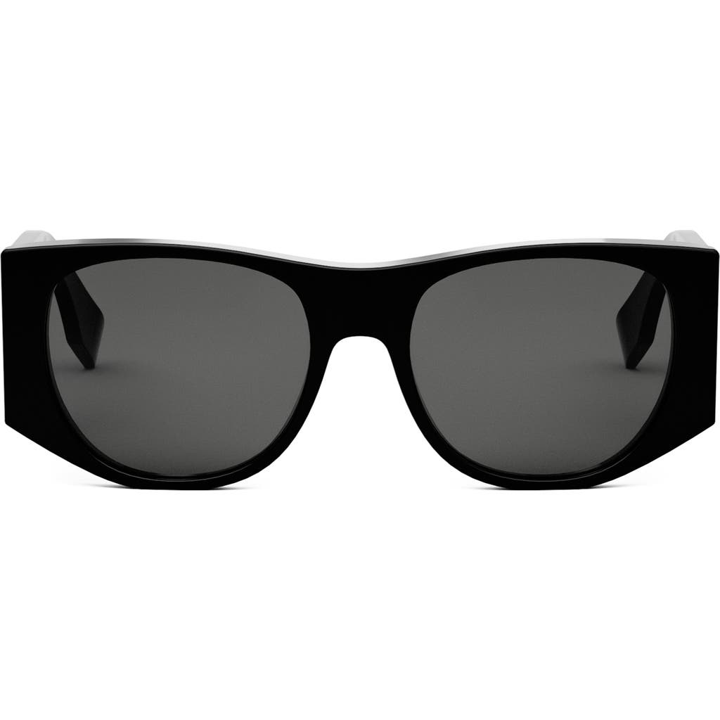 Shop Fendi ' Baguette 54mm Oval Sunglasses In Shiny Black/smoke