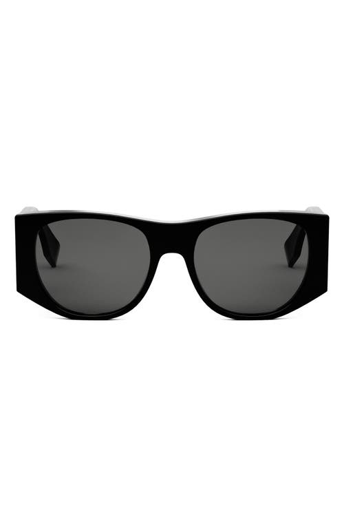 'Fendi Baguette 54mm Oval Sunglasses in Shiny Black /Smoke at Nordstrom