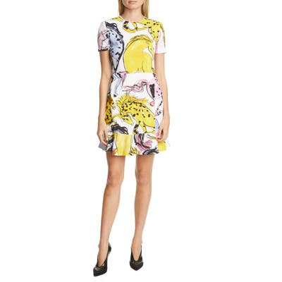 Stella Mccartney Horse Print Flounce Hem Dress, US / 46 IT - White