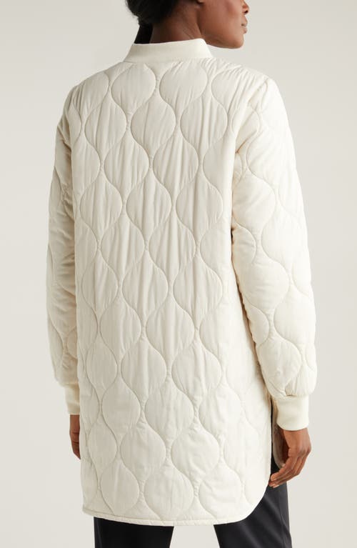 Shop Zella Longline Onion Quilted Bomber Jacket In Ivory Egret